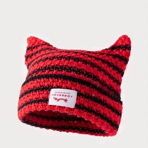 New Loverboy hat red black w cat ears winter fall warm hat skully cap women